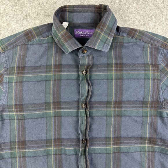 Ralph Lauren RL Purple Label Flannel Shirt Men 15 Plaid Lightweight Preppy Italy